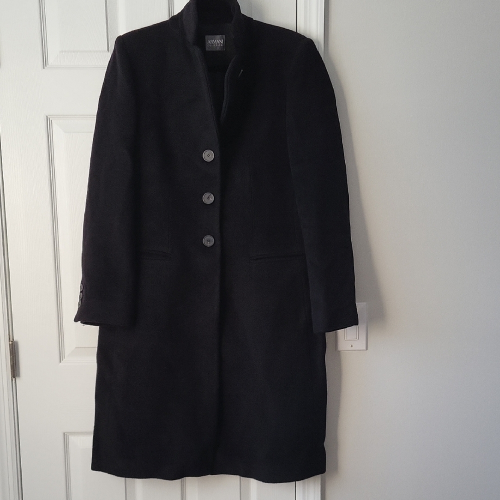 Armani Collezioni Elegant Black Trench Coat Size 14